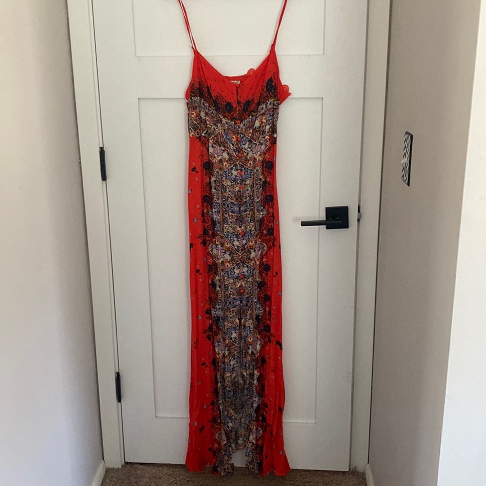 Intimately Free People Red Cherry Combo Morning Song Printed Spaghetti Strap